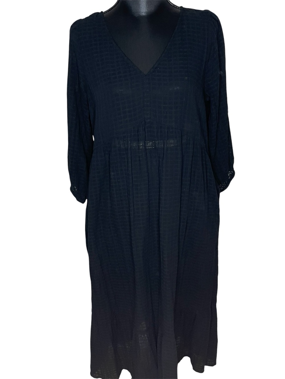 GAP Dress Midi Gauzy V Neck Textured Flowy Cover Up Black Size Medium